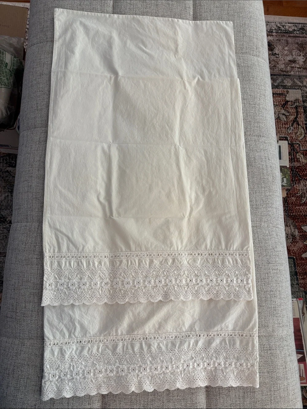 Vintage Pillow cases- Pair of Lace-Trimmed Cream colored pillow cases, Standard